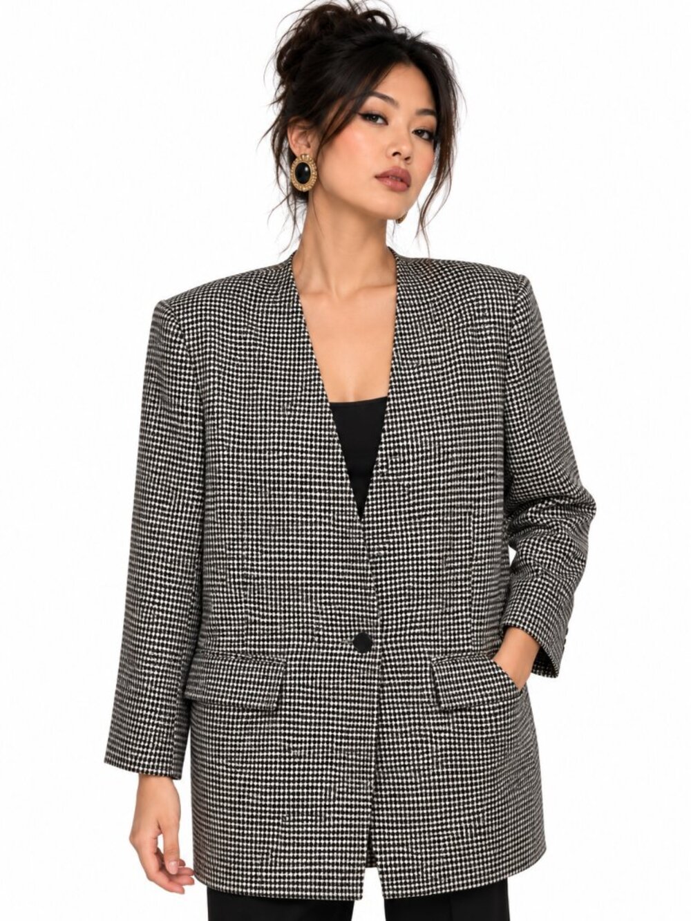 Vintage 80s Braemar Houndstooth Oversized Blazer Jacket Size 14